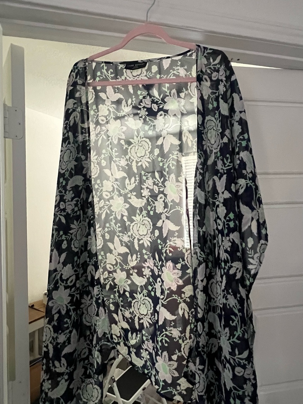 Sheer Floral Kimono Cover-Up in Black and Mint